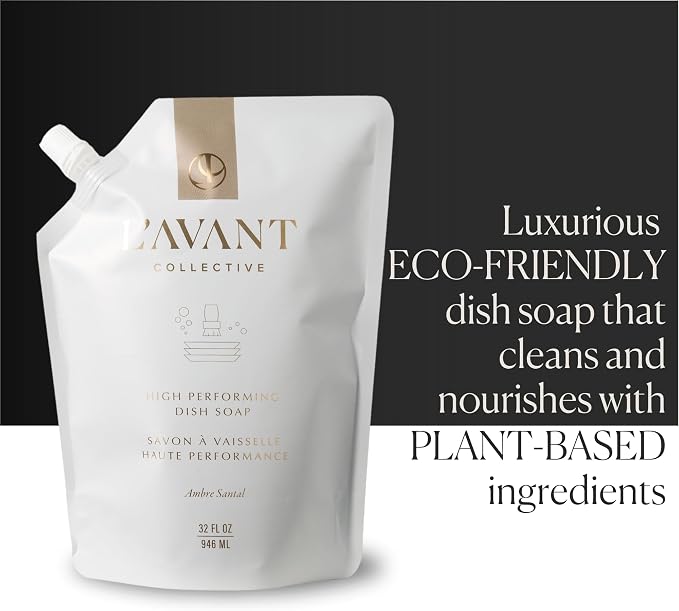 L'AVANT Collective Natural Luxury Dish Soap Refill | Plant-Based, Non-Toxic & Grease-Cutting, Refill for Glass Bottle, 32 Fl Oz | Ambre Santal