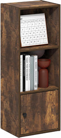 Furinno LUDER Book Shelf, 3-Tier Bookshelf with Open Shelf, Standing Bookcase with 1 Door Cabinet, 9.3 x 12 x 31.5, for Organization and Storage, for Living Room, Bedroom, Home Office, Amber Pine