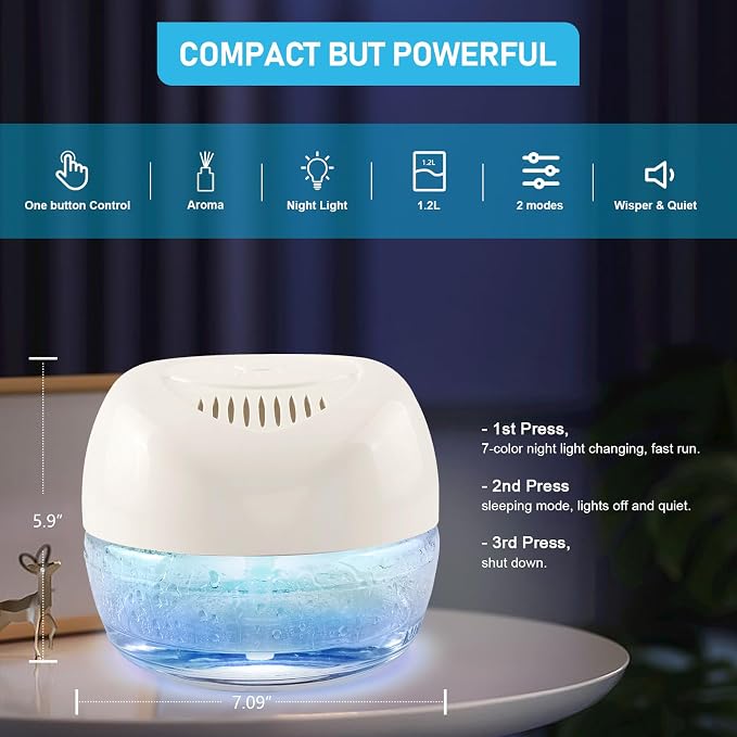 Purifier Air Washer, Air Fresher Aroma Diffuser for Home, Office, Air Purifier with Night Light (White)