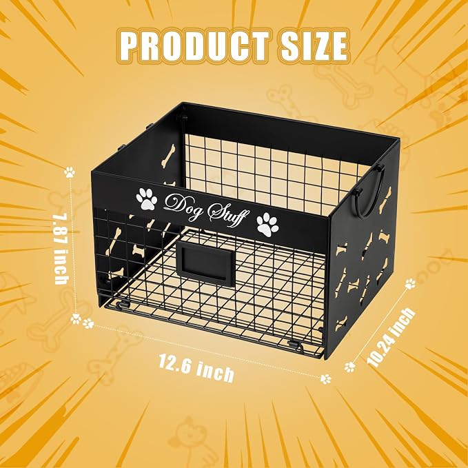 Bfttlity Dog Toy Bin Metal Basket Box for Storage Dogs Toys, Black | Dog Toy Basket with Handles for Living Room Storage Dogs Chew Pets Toys, Blankets, Clothes, Food
