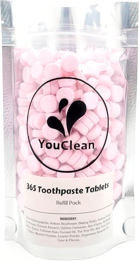 Refill Pack - 365 Toothpaste Tablets - Natural Remineralization & Whitening with Nano Hydroxyapatite - Travel or Daily Use - Fluoride Free (Raspberry)
