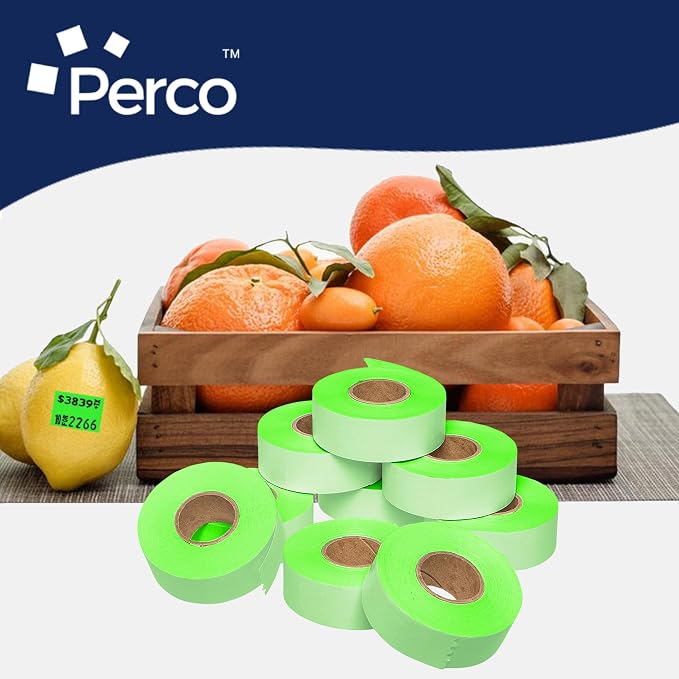 Perco Fluorescent Green Price Marking Labels - 36,000 Blank Labels for Garvey 22-66/22-77/22-88 Two Line Pricing Gun with Ink Rolls Included - 36 Rolls, 4 Sleeves - Made in USA