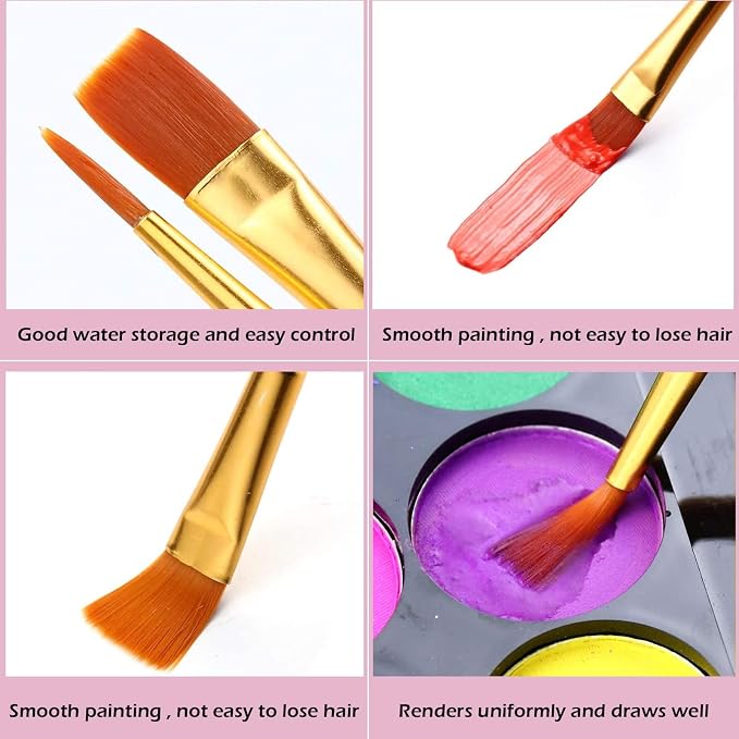 AROIC Painting Brushes Set, 10 Packs /100 Pieces, Nylon Brush Head, Suitable for Oil and Watercolor, Perfect Suit of Art Painting, Best Present for Painting, Pink