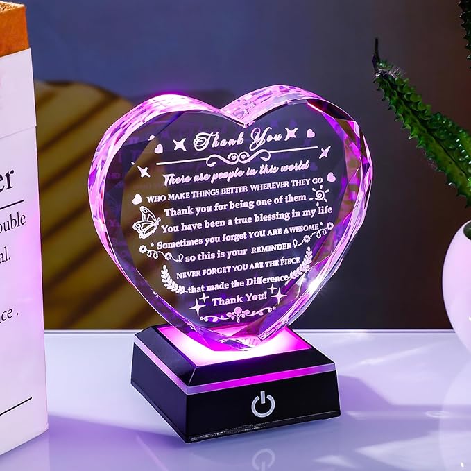 YWHL Thank You Gifts for Women Men with Colorful LED Base Appreciation Gifts for Employee Coworkers Mentor Teacher Boss Inspirational Birthday Farewell Goodbye Retirement Plaque Desk Decor