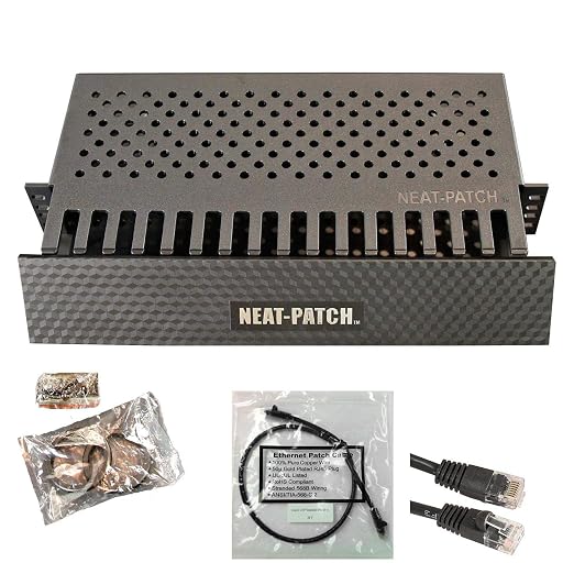 Neat Patch 2U Cable Management Kit - 10 Packs w/ 240 CAT6 Patch Cables (2FT Black)