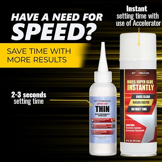 Starbond Thin CA Glue with Activator Bundle (4 oz. + 6 oz.) – Premium Cyanoacrylate Super Glue with Aerosol Accelerator – for Woodworking and Repair, Pen Turning, CA Finish, Inlays, Luthiery, Crafts