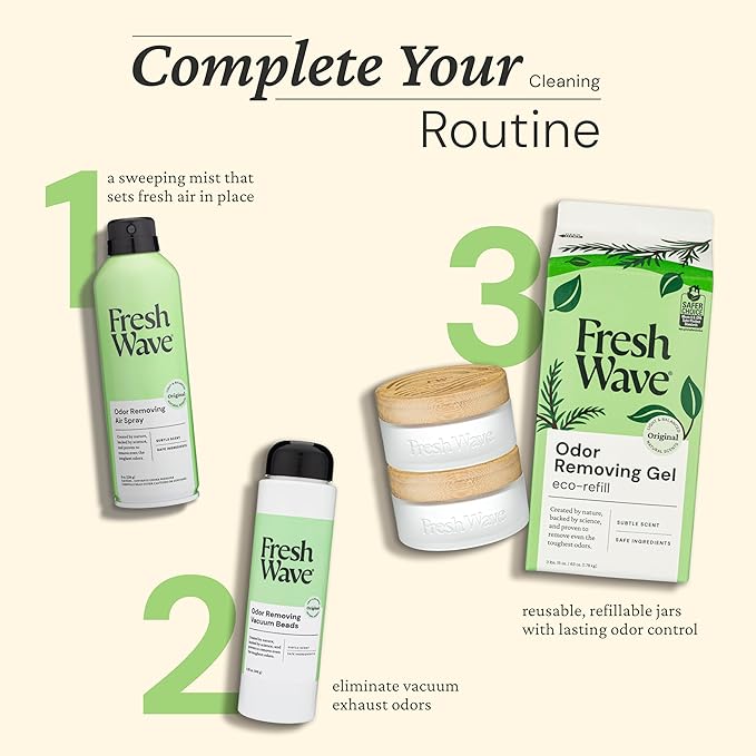 Fresh Wave Odor Removing Gel Eco-Refill, 63 oz. Original Scent | 2 Empty Refillable Glass Jars | 2 Room Set