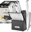 McCook Kitchen Knife Set 24PC Knife Block Set w Built-in Sharpener | German Forged Stainless Steel, Razor Sharp, Anti-Rust,Restaurant Grade,Ergonomic Handles,Full Tang,Gift Box
