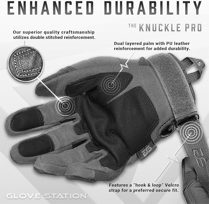 Glove Station Hard Knuckle Utility Gloves, Touchscreen, THKFF, Gray, Large | TPR Impact Shield, Touchscreen Compatible - Motorcycle, Outdoor & Utility Use