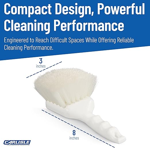SPARTA Flo-Pac 8" Utility Scrub Brush with 2" Nylon Bristles, Plastic Pistol Grip Handle, Commercial Handheld Cleaning Brush, White