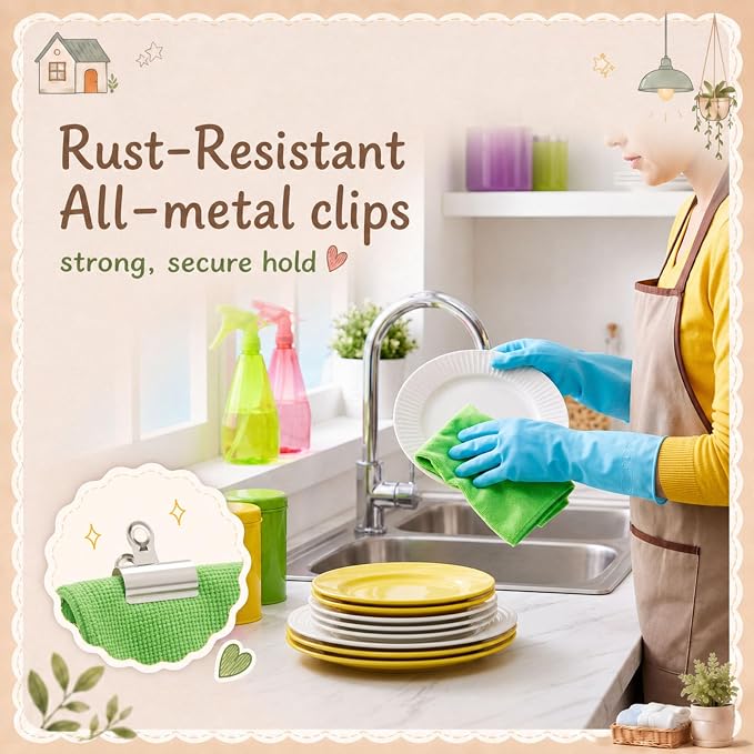 Fanfanwin 48 Pcs Colorful Household Cleaning Set Including 24 Pairs Rubber Cleaning Gloves and 24 Microfiber Cloth Non Slip Reusable Gloves for Household Kitchen Bathroom Supplies