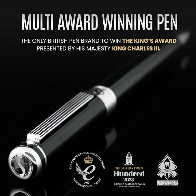 Scriveiner BlackGreen Ballpoint Pen - Black Green Luxury Pen, Chrome Finish, Schmidt Black Refill, Best Ball Pen Gift Set for Men & Women, Professional Executive Office, Nice Designer Pen