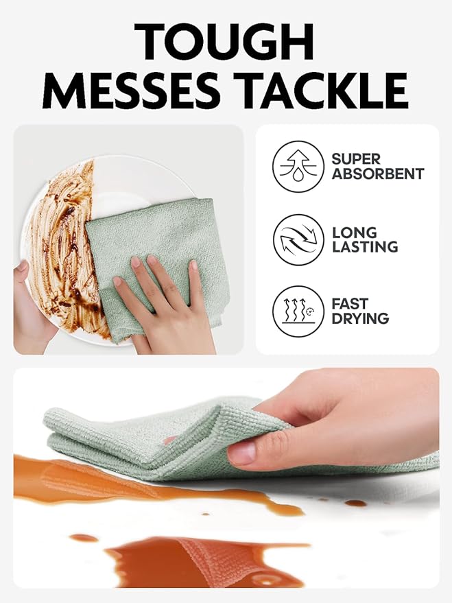 Fantasticlean Microfiber Cleaning Cloth Roll -75 pack, Tear Away Microfiber Towels, 12" x 12", Reusable, Washable, Scratch Free, Ultra Absorbent Dishcloth for All-around Cleaning Supplies (Moss Green)