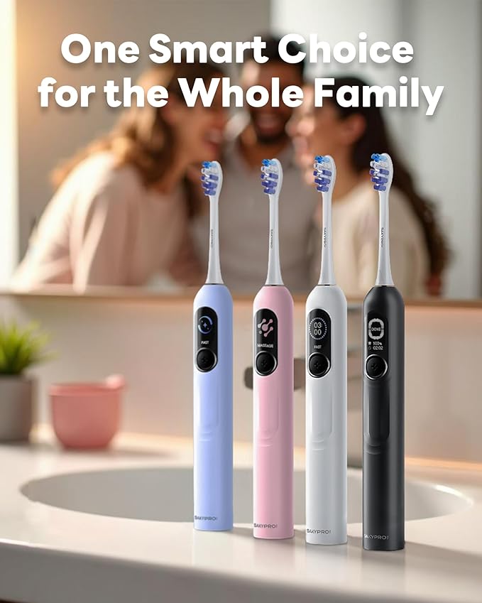 SAKYPRORAL AI Electric Toothbrush for Adults, Sonic Rechargeable Whitening Toothbrush with 6-Zone Tracking, Soft Replacement Heads & Travel Case (Black, 1 Count with 6 Brush Heads)