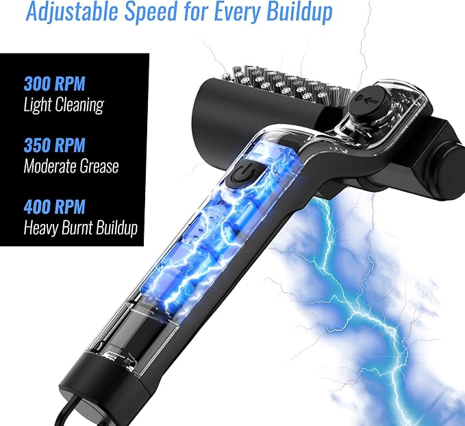Electric Grill Brush Cleaner for BBQ Outdoor Grill - Motorized Rotary Automatic Spin Scrubber with Stainless Steel Head - Cordless Rechargeable Power Tool 3 Speed Cleaning Barbecue Grills