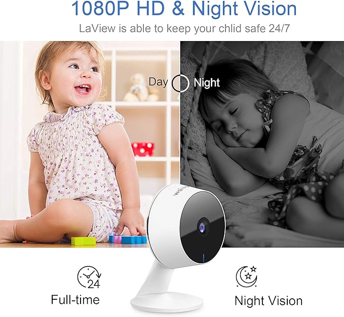 LaView Security Cameras 4pcs, Home Security Camera Indoor 1080P, Wi-Fi Cameras Wired for Pet, Motion Detection, Two-Way Audio, Night Vision, Phone App, Works with Alexa, iOS & Android & Web Access