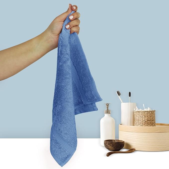 Chakir Turkish Linens 6 Piece Washcloth Set, 100% Cotton Turkish Washcloths for Bathroom, Luxury Soft Absorbent Face Towels, 13 x 13 Inches, Wedgewood