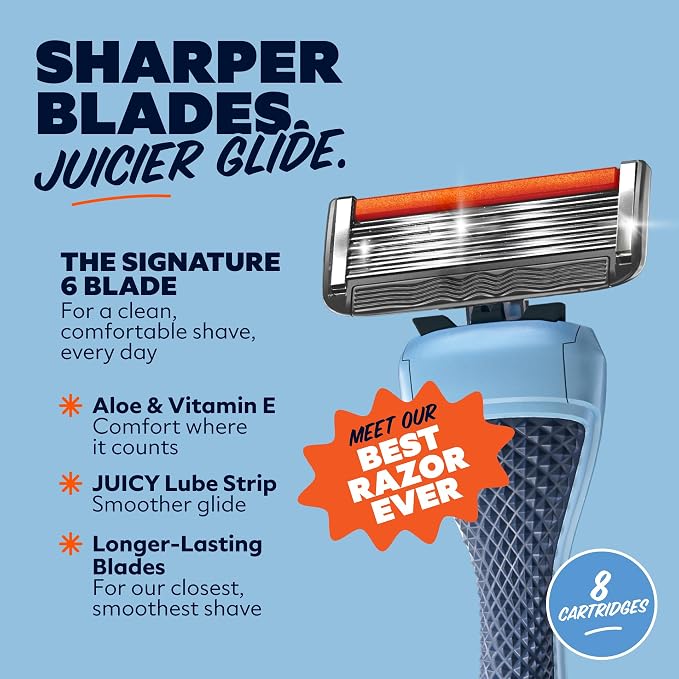 Dollar Shave Club | 6 Blade Razor Refills (8 Pack) | 6 Stainless Steel Blades for a Close & Comfortable Shave