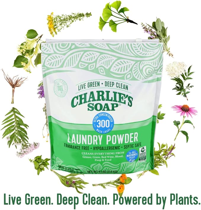 Charlie’s Soap Laundry Powder (300 Loads, 2 Pack) Hypoallergenic Deep Cleaning Washing Powder Detergent – Eco-Friendly, Safe, and Effective