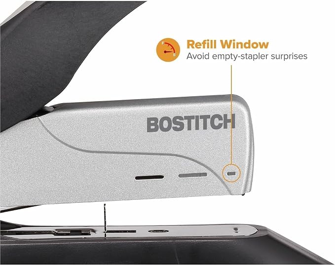 Bostitch Office inHANCE+100 Heavy Duty Stapler - Two Fingers, No Effort, Spring Powered Stapler - 100 Sheets, Gray (1300)