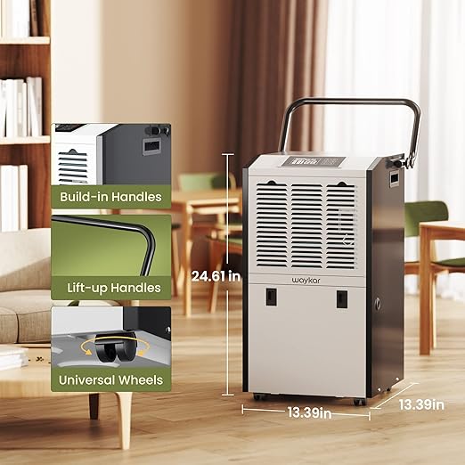 Waykar 155 Pints Large Commercial Dehumidifier with Drain Hose and Water Tank, Industrial Dehumidifier in Large Space up to 8000 Sq. Ft for Home, Basements, Whole House, Library
