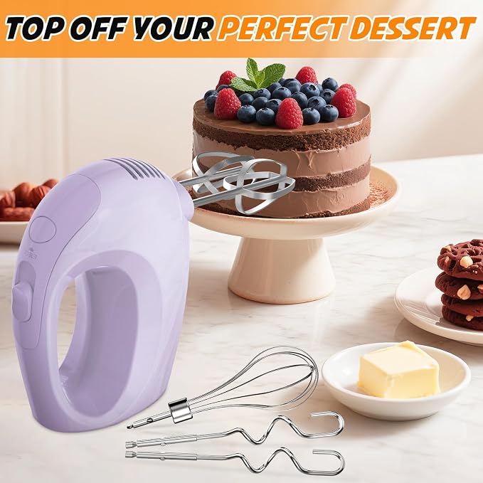 Handmixer Electric Handheld - 5 Speed Portable Kitchen Mixer Electric with 5 Stainless Steel Accessories Whisk, Food Beater for Whipping Mixing Cookies(Violet)