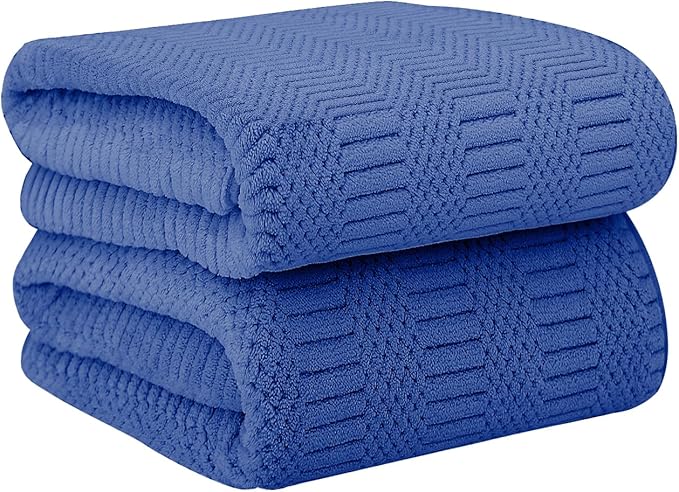 JML Microfiber Bath Towels, Navy, 30" x 60", 2 Pack | Hanging Hook, Lint Free, Oversized, Soft, Super Absorbent, Fast Drying, Use for Sport, Fitness, Yoga, Diamond Cross Grid