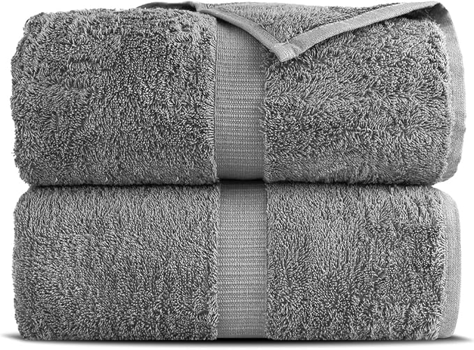 Towel Bazaar 2-Piece Jumbo Bath Towel Set, Cotton Turkish Towels, 35x70 Luxury Towel Super Soft and Absorbent, Perfect Use for Bathroom, Shower Towels - Gray