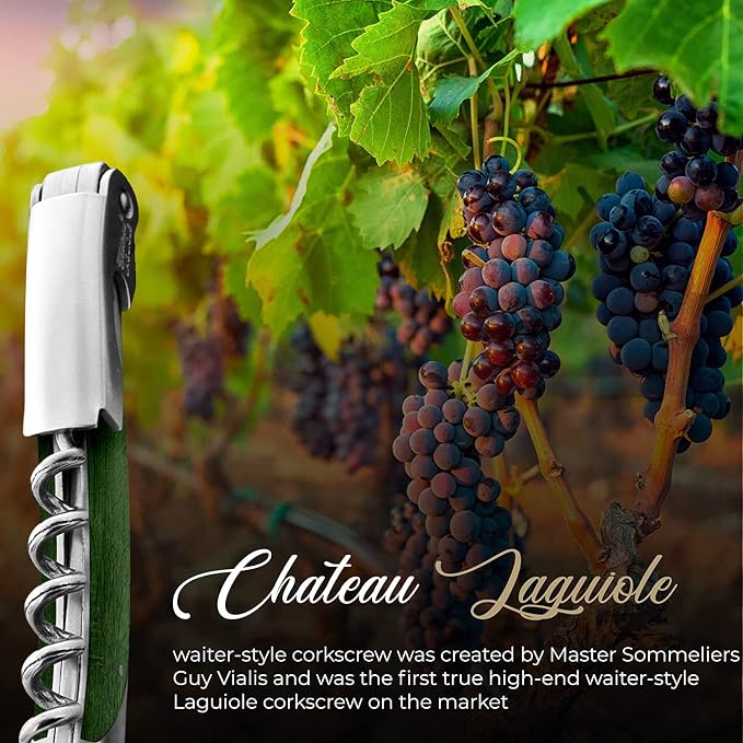 Chateau Laguiole Grand Cru Corkscrew - Green Stamina French Luxury Wine Opener - Made in France - Sommelier Key Includes Leather Sheath & Gift Box