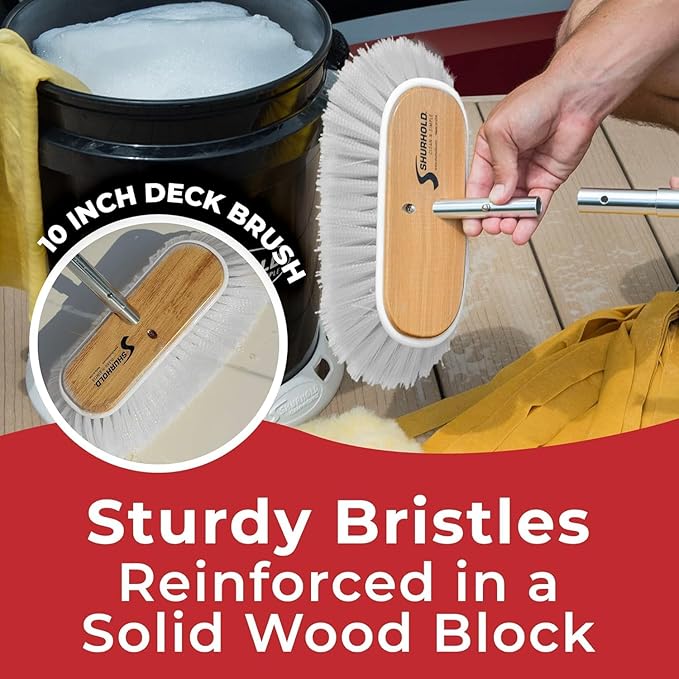 Shurhold Classic Deck Brush – Boat Cleaning Brush with Wood Block, Rubber Bumper & Durable Bristle Design