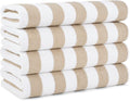 Arkwright California Cabana Stripe Beach Towel - Pack of 4, Large Soft Quick Dry 100% Cotton Terry Towels Set for Pool, Swim, and Hot Tub, Oversized 30 x 70 in, Beige