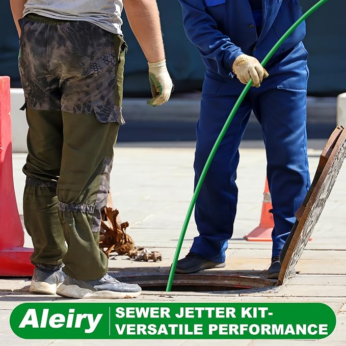 Sewer Jetter Kit for Pressure Washer,Water Jet Drain Cleaning Hose with Corner Rotating Button Spring Nose 1/4" NPT Sewer Cleaning Tool High-Pressure Nozzles,5800 PSI 100 FT
