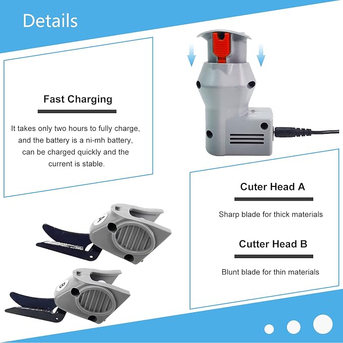 WBT-1 Electric Scissors for Cutting Fabric Cordless Electric Fabric Scissors Cloth Cutter with 2 Blades (1 Battery)