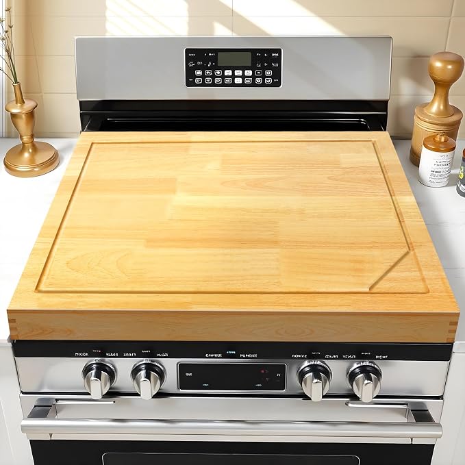 4 In 1 Noodle Board Stove Cover Lightweight Cutting Board Wood Stove Top Covers for Electric Stove, Glass Gas Stove Cover for Gas Burners - 30" x 22"