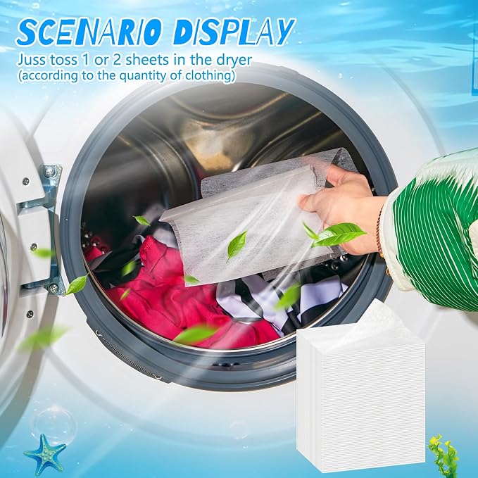 600 Count Dryer Sheets Bulk Fabric Softener Ocean Breeze Scent Dryer Sheets Naturally Softens and Removes Static Cling, Ideal for Large Households, Sensitive Skin