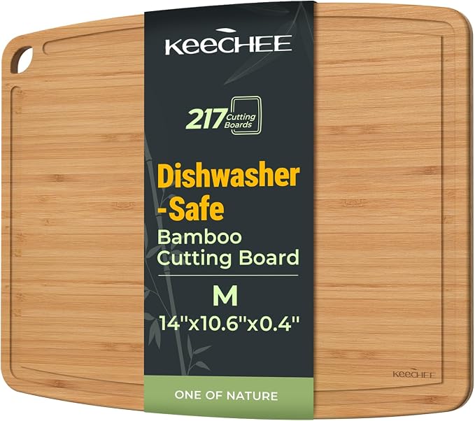 Keechee Dishwasher Safe Bamboo Cutting Board, Lightweight & Durable Wood Cutting Board, Reversible with Juice Groove, Easy to Store & Clean, Ideal Kitchen Gift for Home Cooks