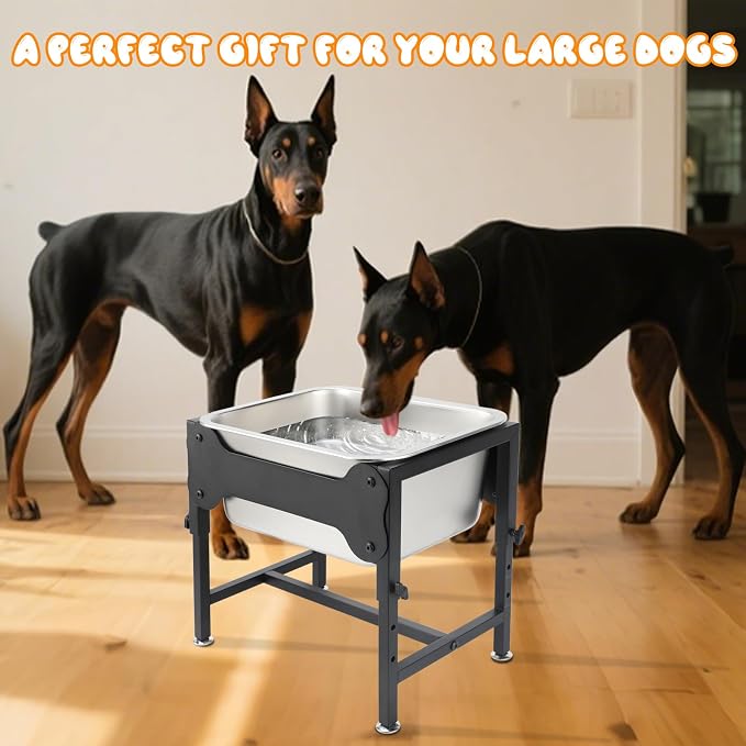 BWOGUE 3 Gal Elevated Dog Water Bowl, Stainless Steel Stand for Large Dogs | Raised Dog Water Bowl, 4 Adjustable Heights at 9/11/13/15 in, Non-Slip Base, Indoor/Outdoor Use, Joint Pressure Relief