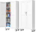 PAOFIN 71''H Tall Metal Garage Storage Cabinet with Wheels,Steel File Cabinets with 2 Doors and 4 Adjustable Shelves for Home Office, Warehouse, Required Assembly,White