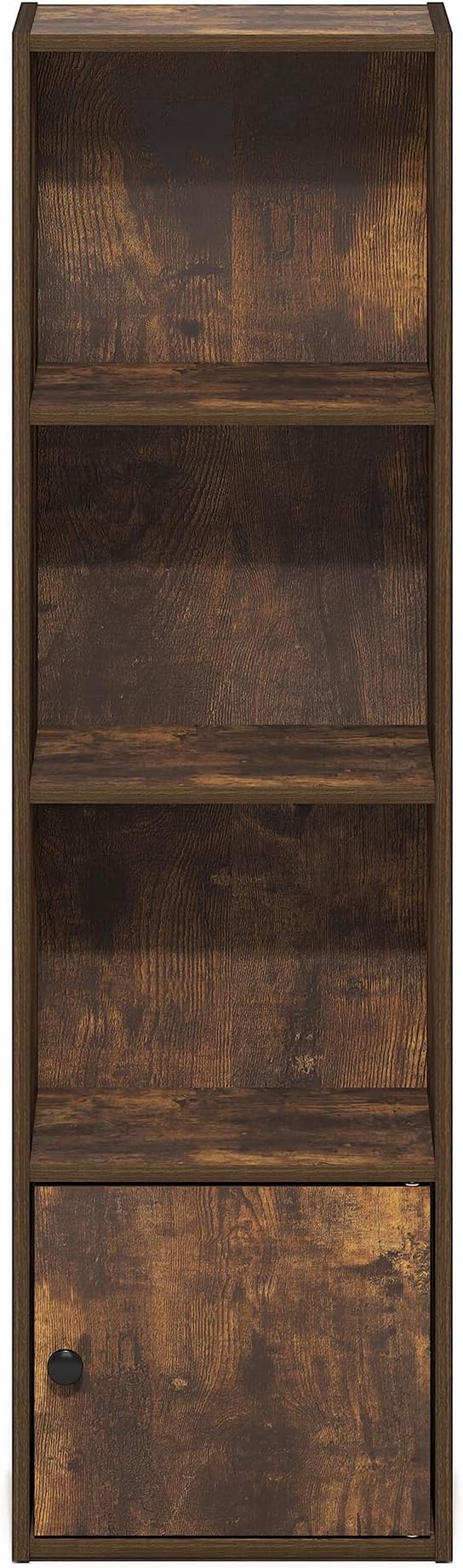 Furinno LUDER Book Shelf, 4-Tier Bookshelf with Open Shelf, Standing Bookcase with 1 Door Cabinet, 9.3 x 12 x 41.8, for Organization and Storage, for Living Room, Bedroom, Home Office, Amber Pine