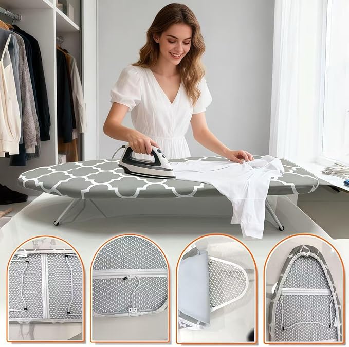 Tabletop Ironing Board with Heat Resistant Cover and Pad,30x12Inch | Heavy Duty Ironing Board with folding legs, Hook for Hanging, Portable Folding Mini Iron Board for for Dorm Apartment Travel