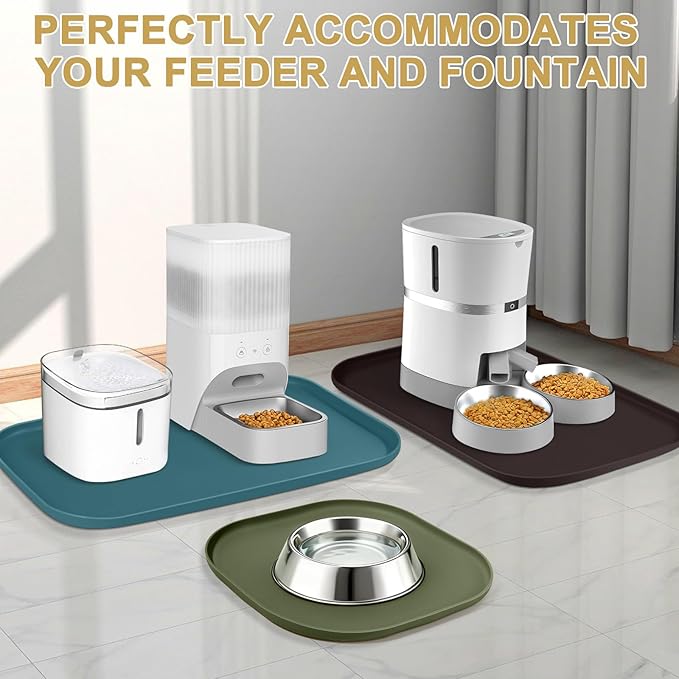 SMILOOL Waterproof Silicone Pet Food Mat with Raised Edge for Dog & Cat | 22" x 14" Non-Slip Pet Feeding Mats with Lip for Food & Water Bowl, Food Grade, Easy Cleaning, Erythrinus