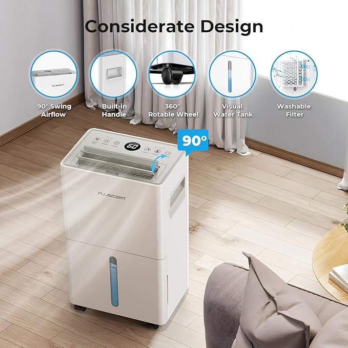 PLUSCENT 21 Pints Dehumidifier for Basement, 1500 sq.ft Portable Dehumidifiers for Home with Drain Hose, 3 Modes, Auto Defrost, 24H Timer, Quiet Smart Humidity Control for Bedroom, Bathroom, RV