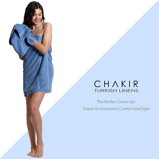 Chakir Turkish Linens Set of 8 Towel Set, 100% Cotton Luxury Turkish Towels for Bathroom, Soft Absorbent Bath Towel Set with 2 Bath Towels 2 Hand Towels 4 Washcloths, Wedgewood