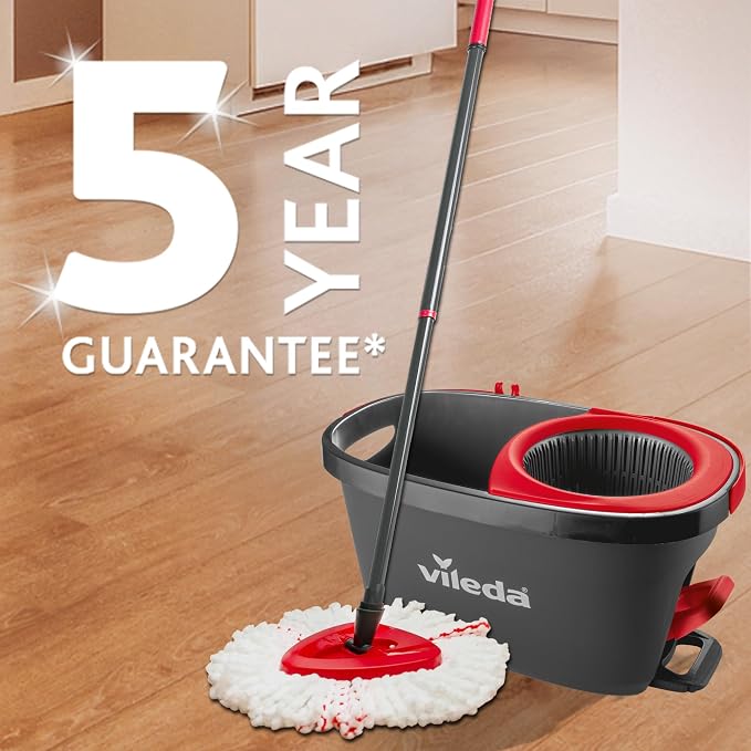 Vileda Turbo Spin Mop and Bucket Set with Foot Pedal Wringer | Telescopic Handle 65-131 cm, Microfibre Mop Head, Machine Washable Refill, 5 Year Guarantee, Frustration-Free Packaging
