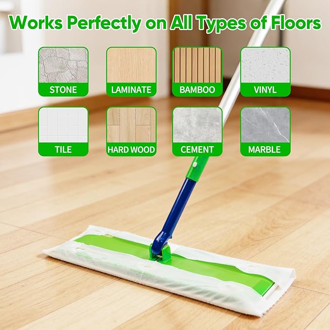 1.5X Wider XL Mop Set - 1 Long-Handle Mop, 10 Wet Pads & 20 Dry Pads, 360° Rotating Head, Fast Cleaning for Hardwood, Tile, Laminate Floors