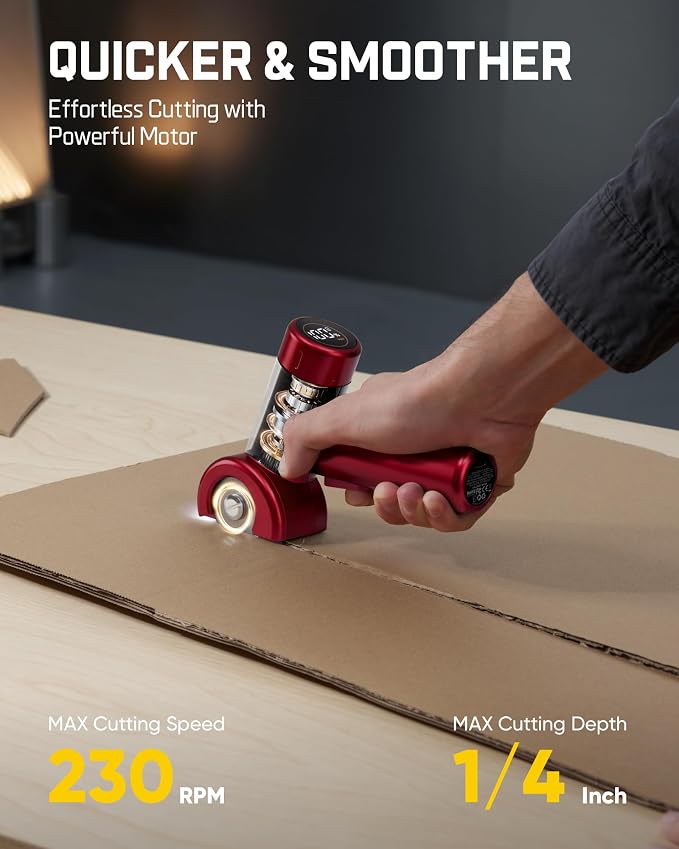 Fanttik C8 Nano Easyswap Electric Scissors with LED Display, Type-C Rechargeable Cordless Cardboard Cutter with 2 Blades, EasySwap Blade Change, LED Light, for Thin Cardboard Box Carpet Leather, Red