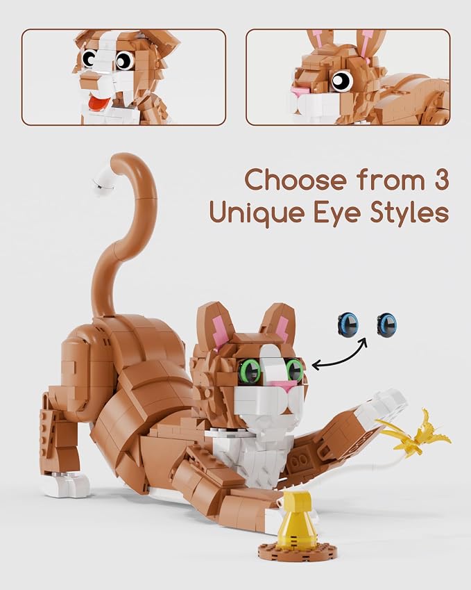 3-in-1 Orange Cat Building Set, Build a Cat, Dog or Rabbit, Creative Animal Building Toy for Kids Ages 8+, Gift for Animal Lovers, Girls and Boys