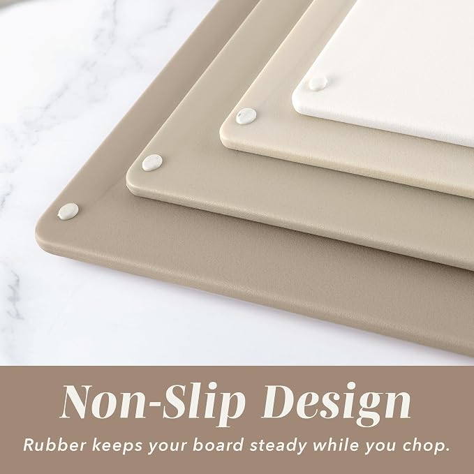 COOK WITH COLOR Non-Slip Cutting Board Set – Kitchen Essentials with Easy Grip Handle for Meat, Veggies, and Fruits, 4 Cutting Boards, Brown