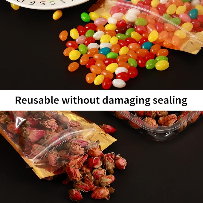 100 Pcs Mylar Bags for Food Storage, 7x10 Mylar Bag with Window Stand Up, 1 Quart Resealable Bags Smell Proof Bag Food Packaging for Small Business Freeze Dried Candy Jewelry Foil Packaging