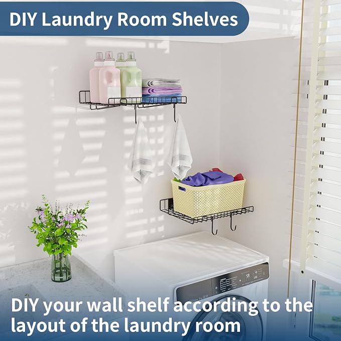 2 Pack Garage Wall Shelf, Wall Mounted Storage Shelves, Heavy Duty Metal Shelves for Room Wall, Loads 80 LBS Floating Shelves Mesh Storage Rack for Garage, Office, Basement,Wall Cabinet and Kitchen